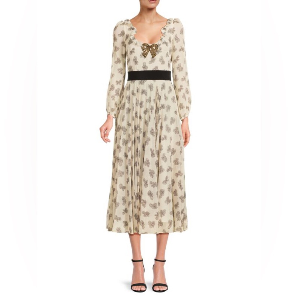 SALONI Denise Bow Print Silk Midi Dress